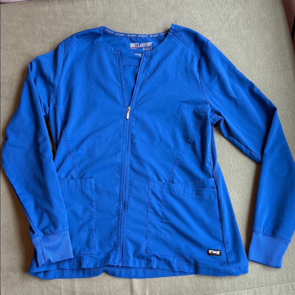 Grey's Anatomy Small Zip-Front Medical Scrub Jacket in Royal Blue